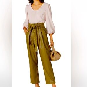 Trina Turk feminine U - Neck Blouse Ruched detail at cuff and shoulder Size M